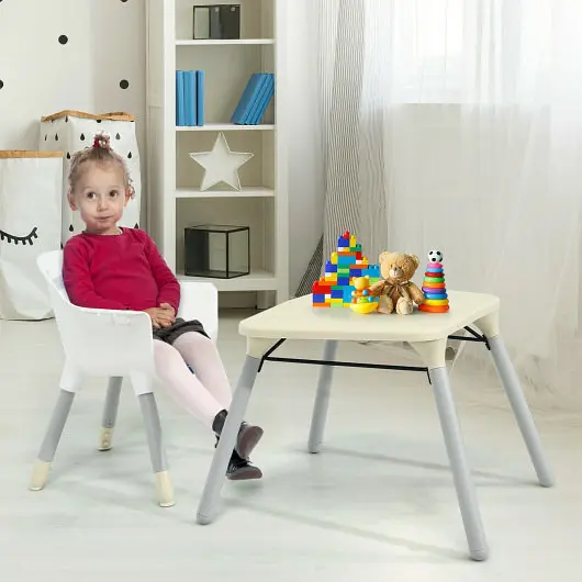 Costway 4--1 Baby Convertible Toddler Table Chair Set PU Cushion, Beige, BB5692BE