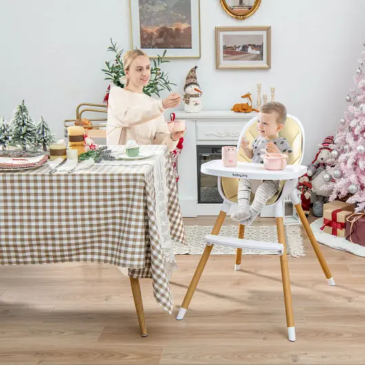 Costway 4--1 Convertible Baby High Chair Infant Feeding Chair Adjustable Tray, Beige, AD10016BE
