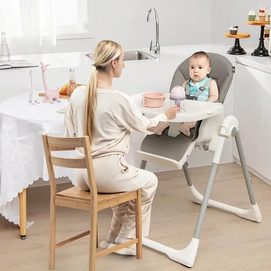 Costway 4--1 Foldable Baby High Chair 7 Adjustable Heights and Free Toys Bar, Graphite, AD10018GR