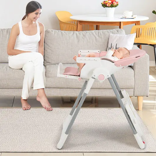 Costway 4--1 Foldable Baby High Chair 7 Adjustable Heights and Free Toys Bar, Pink, AD10018PI