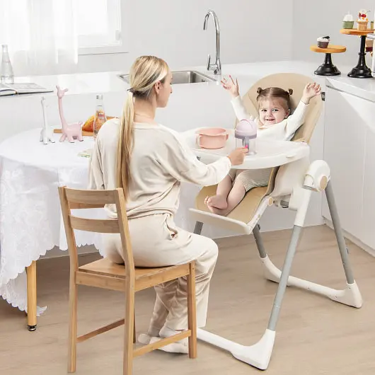 Costway 4--1 Foldable Baby High Chair 7 Adjustable Heights and Free Toys Bar, Canary Yellow, AD10018YE