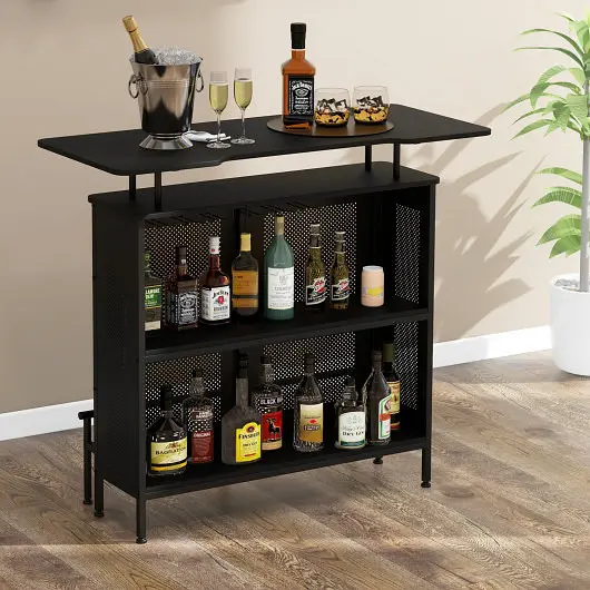 Costway 4-Tier Liquor Bar Table 6 Glass Holders and Metal Footrest, Ebony, JV10836DK