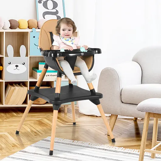 Costway 5--1 Baby Eat and Grow Convertible Wooden High Chair Detachable Tray, Coffee, BB0484CF