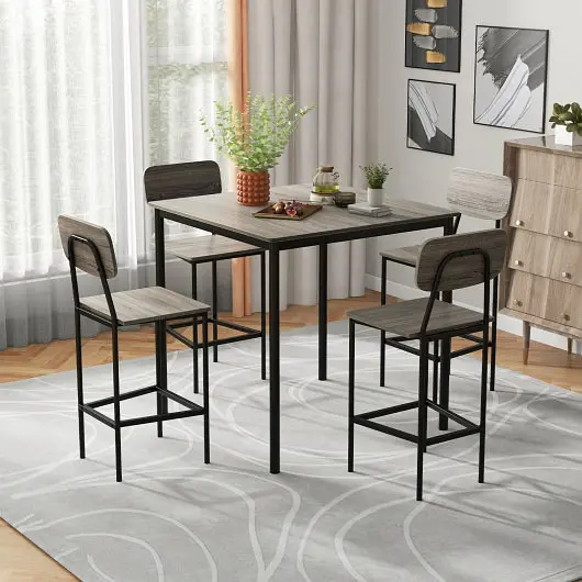 Costway 5-Piece Counter-Height Dining Bar Table Set 4 Bar Chairs, Gray, KC54181GR