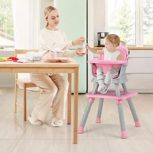 Costway 6--1 Convertible Baby High Chair Adjustable Removable Tray, Hitch Hot Pink, AD10030PI