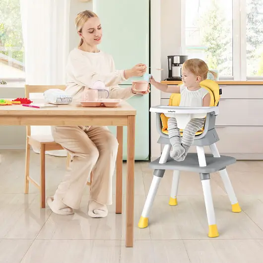 Costway 6--1 Convertible Baby High Chair Adjustable Removable Tray, Yellow, AD10030YE