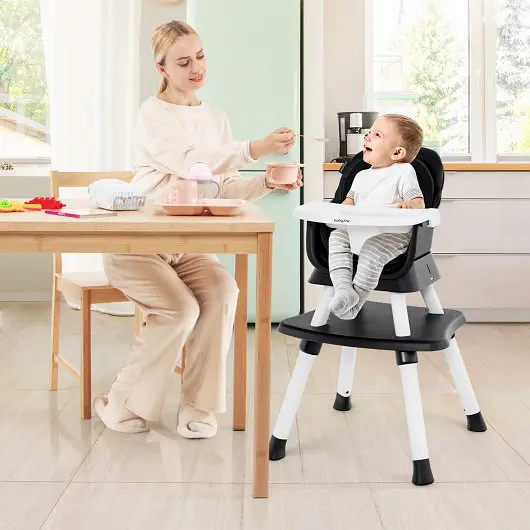 Costway 6--1 Convertible Baby High Chair Adjustable Removable Tray, Matte Black, AD10030BK