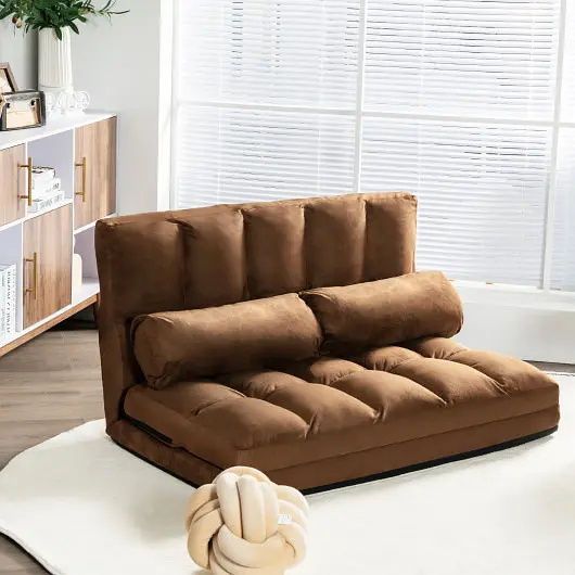 Costway 6-Position Foldable Floor Sofa Bed Detachable Cloth Cover, Brown, HW66174CF