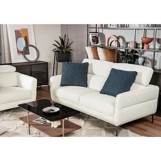 Costway 72.5 Inch Modern Fabric Loveseat Sofa Couch Adjustable Headrest, Ivory, HV10184WL-12WH