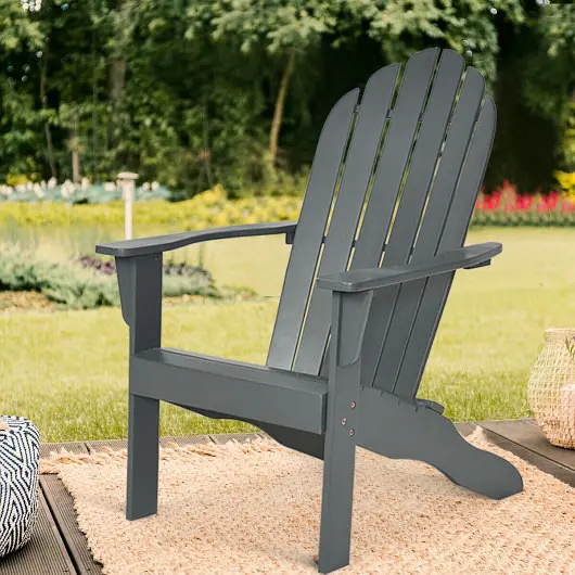 Costway Acacia Wood Outdoor Adirondack Chair Ergonomic Design, Grey, OP70302GR
