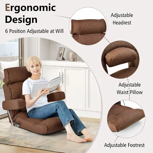Costway Adaptable Adjustable Folding Sofa Chair 6 Position Stepless Back, Espresso, HV10119BN