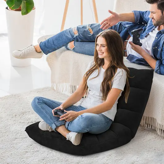 Costway Adjustable 14-Position Floor Chair Folding Lazy Gaming Sofa Chair, Black, HV10355HS