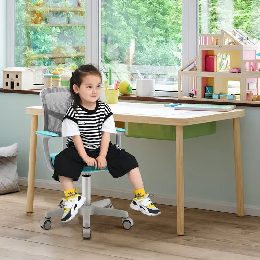 Costway Adjustable Desk Chair Auto Brake Casters Kids, Turquoise, HY10040GN