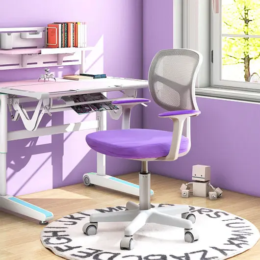 Costway Adjustable Desk Chair Auto Brake Casters Kids, Purple, HY10040ZS