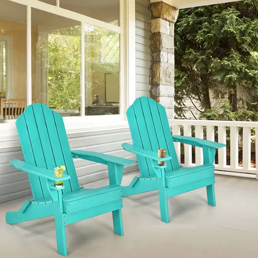 Costway Adjustable Foldable Weather Resistant Patio Chair Constructed- Cup Holder, Turquoise, NP10250TU