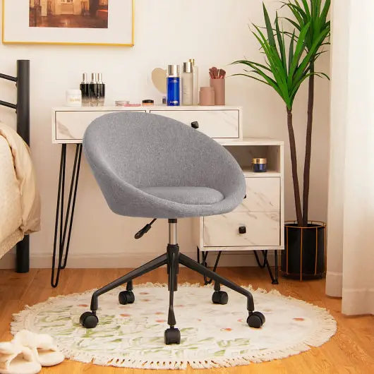 Costway Adjustable Swivel Accent Chair Vanity Chair Round Back, Slate Gray, JV10357HS