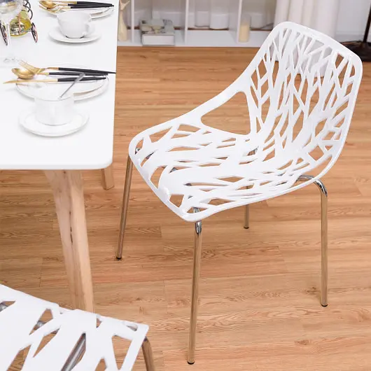 Costway Advanced Set 6 Accent Armless Modern Dining Chairs Plastic Feet Pads, KC52887WH-6
