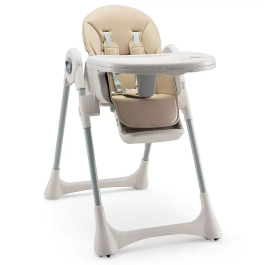Costway Baby Folding High Chair Dining Chair Adjustable Height and Footrest, Beige, AD10004BG