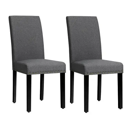 Costway Biodegradable Set 2 Fabric Upholstered Dining Chairs Nailhead, Gray, JV10140GR-2