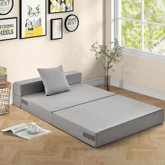 Costway Certified 6 Inch Tri-fold Sofa Bed Folding Mattress Pillow, Light Gray, HU10427GR