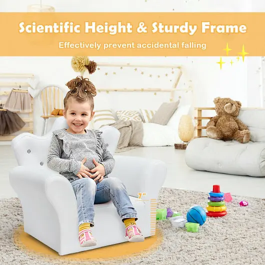 Costway Children Upholstered Princess Sofa Ottoman and Diamond decoration Boys and Girls, Ivory, HW54194WH