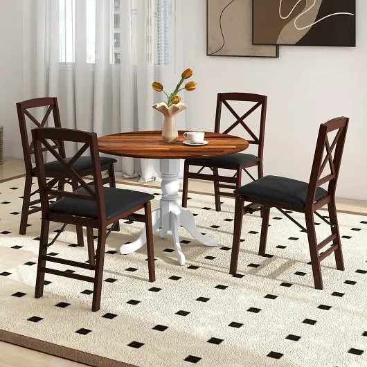 Costway Corrosion-Resistant Wooden Dining Table Round Tabletop and Curved Trestle Legs, Walnut & White, KC55732GR