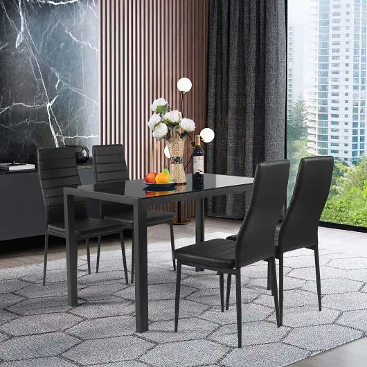 Costway 4 Count Modern Leather Dinning Chairs Set Metal Frame, HW65985-22