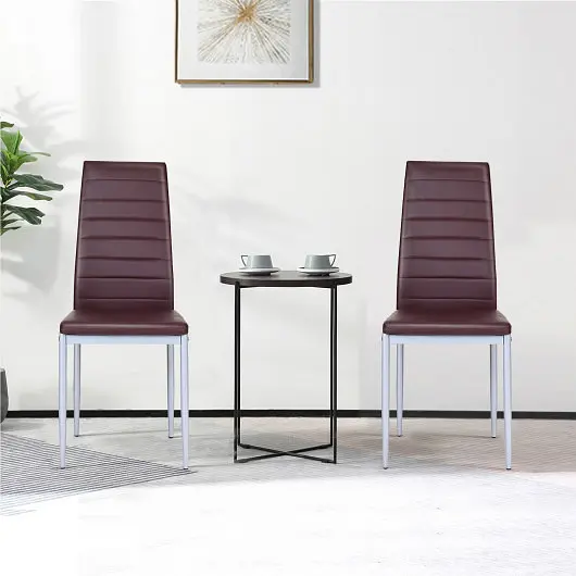 Costway 4 Count PVC Leather Dining Side Chairs Elegant Design, Coffee, KC53402CF