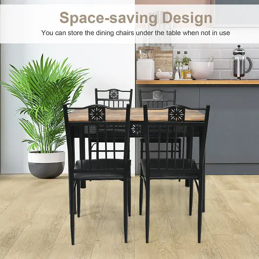 Costway CSA-Approved 5 Pieces Dining Set Wood Metal Table and 4 Chairs Cushions, Black, HW66276BK