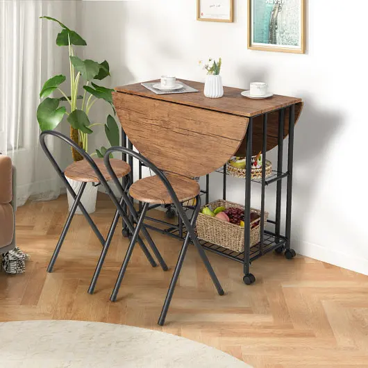 Costway CSA-Approved 3 Pieces Folding Dining Table and Chair Set, Rustic Walnut, KC55680ZS