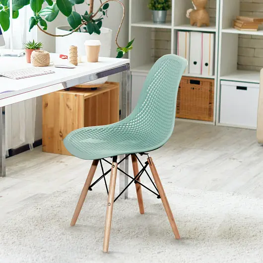 Costway CSA-Approved 4 Pieces Modern ABS Plastic Hollow Chair Set Wood Leg, Green, JV10312GN-4