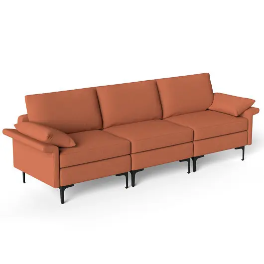 Costway Deluxe Large 3, Seat Sofa Sectional Metal Legs 3-4 people, Rust Red, HV10301RE-+HV10301RE-B+HV10301RE-E
