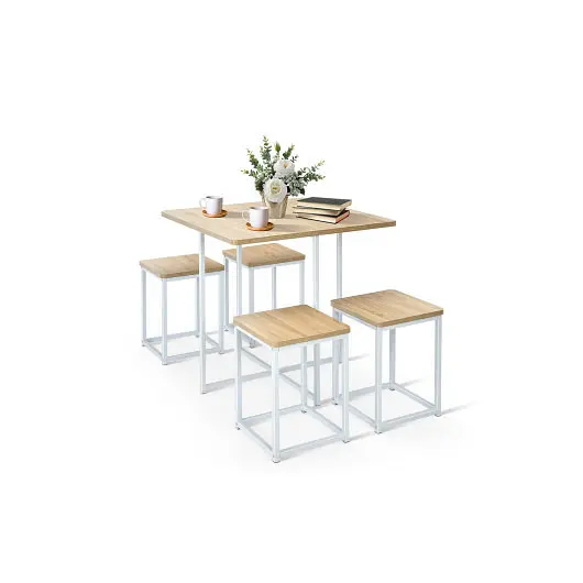 Costway Deluxe 5 Pieces Metal Frame Dining Set Space-saving Dining Table and 4 Stools, Unfinished, HW66632NA