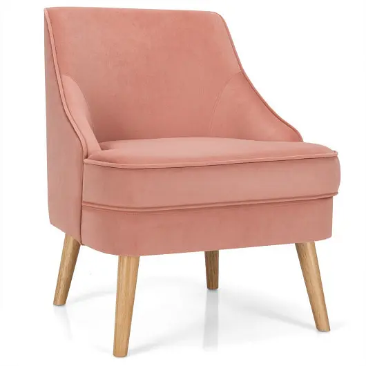Costway Dependable Mid Century Velvet Accent Chair Rubber Wood Legs Bedroom, Taper Pink, HW67579PK