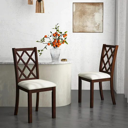 Costway Dining Chair Set 2 Wood Kitchen Chairs Upholstered Seat Cushion and Synthetic Rubber Wood Legs, Brown, JV11519CH