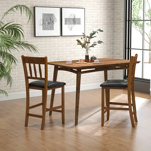 Costway Distinctive 25.5 Inch Counter Height Bar Chair Set 2 Backrest Padded Seat, Walnut, JV11409WN