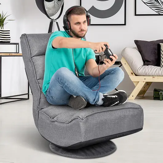 Costway Durable 5-Position Folding Floor Gaming Chair, Gray, HW65592GR