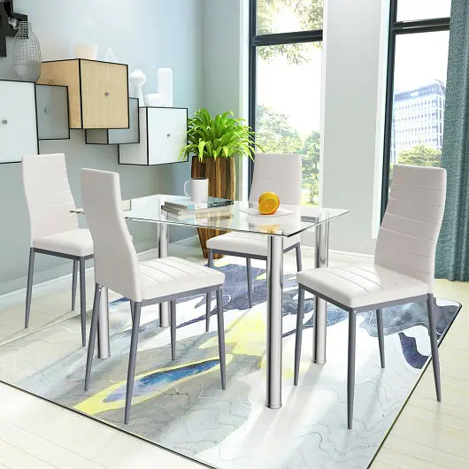 Costway 5 Each Dining Set 4 PVC Leather Chairs, HW67544+