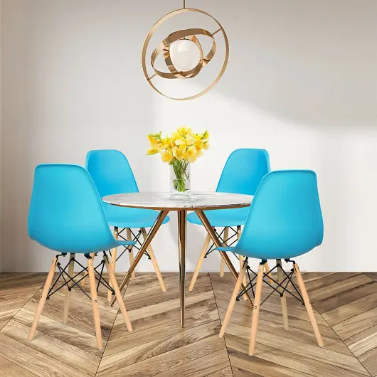 Costway 4 Each Modern Armless Dining Chair Set Wood Legs, Blue, HW65771BL-4
