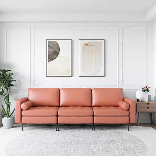 Costway Easy 3, Seat Sofa Sectional Side Storage Pocket and Metal Leg, Spring Pink, HV10310RE-+HV10310RE-B+HV10310RE-E