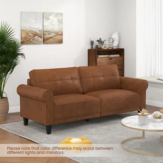 Costway Easy-Install PU Leather Modern 3, Seater Sofa Couch 2 Detachable Back Pillows, Brown, JV11104BN+
