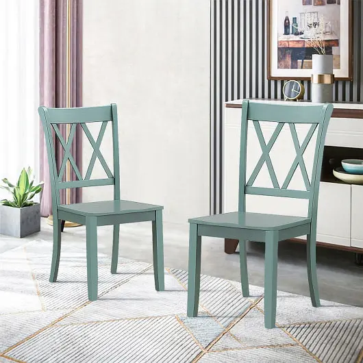 Costway Easy-Install Set 2 Cross Back Rubber Wood Dining Chairs, HW65270