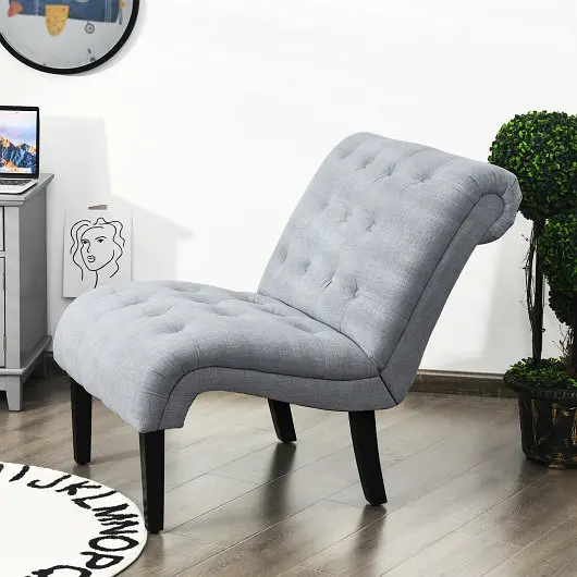 Costway Environmentally-Safe Cotton Linen Fabric Armless Accent Chair Adjustable Foot Pads, Light Silver Gray, HU10004SL