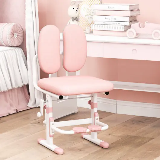 Costway Ergonomic Height-adjustable Kids Study Chair Double Back Substantiate, Dowel Rose, HY10126PI-