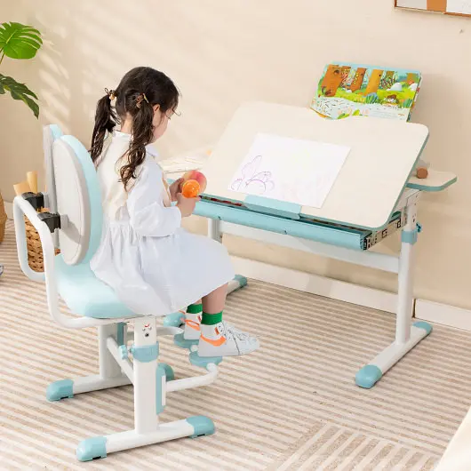 Costway Ergonomic Height-adjustable Kids Study Chair Double Back Substantiate, Blue, HY10126BL-