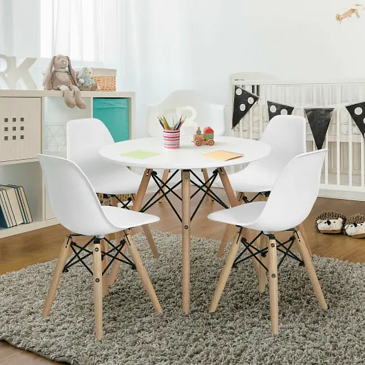 Costway Expert 4 Individual Children Chair Set Medieval Style Dining Chairs Wood Legs, KC52602WH-4