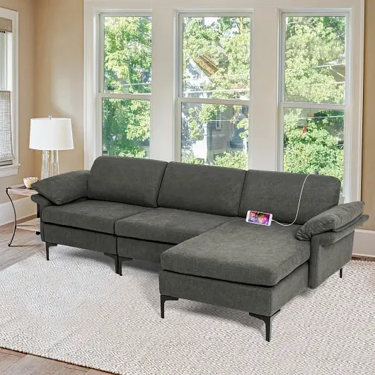 Costway Extra Large Modular L, Influenced Sectional Sofa Reversible Chaise 4-5 People, Gray, HV10301SL-+HV10301SL-B+HV1030...
