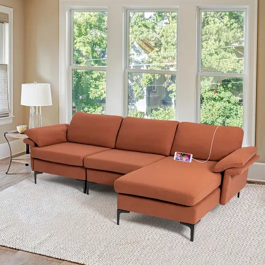 Costway Extra Large Modular L, Influenced Sectional Sofa Reversible Chaise 4-5 People, Rust Ruby, HV10301RE-+HV10301RE-B+H...