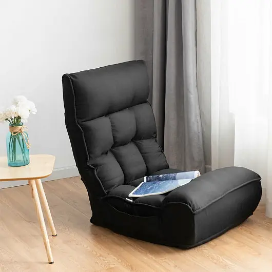 Costway Extra-Large 4-Position Adjustable Floor Chair Folding Lazy Sofa, Black, HW66375BK