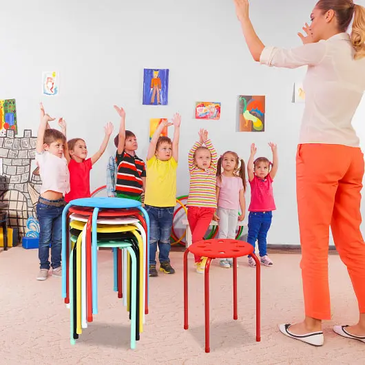 Costway Extra-Strong Set 6 Travel-friendly Plastic Stack Stools, Multicolor, HW64245COL